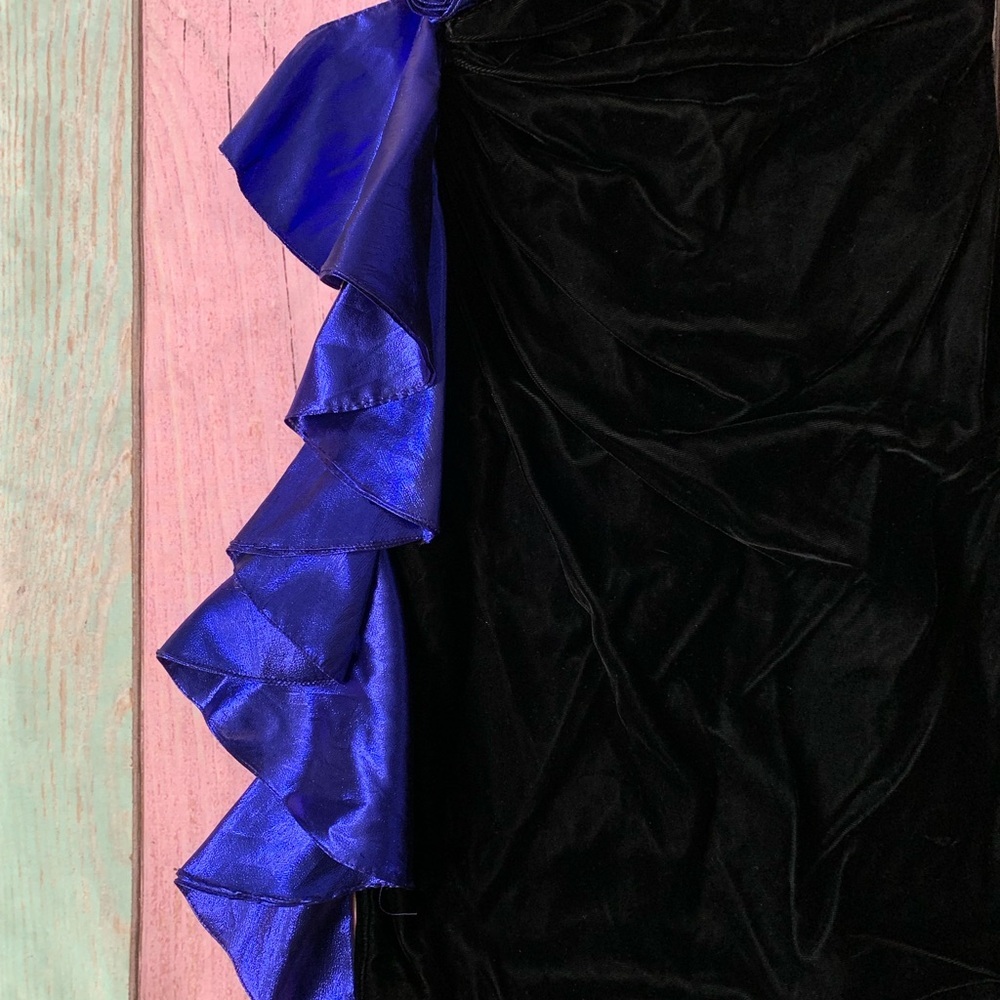 Vintage 80s Gunne Sax Black and Blue mini dress - Picture 4 of 10